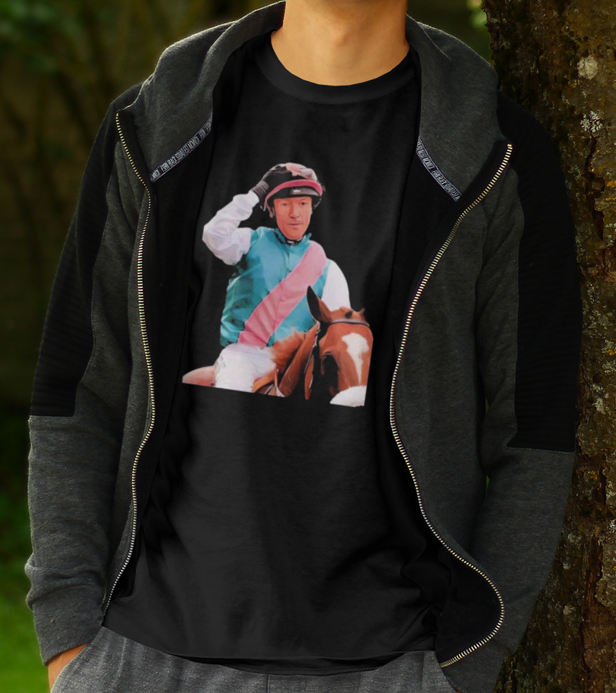 Frankie Dettori Cartoon Jockey Horse Racing Themed Image T-Shirt