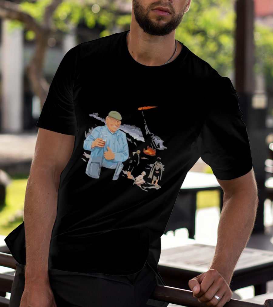 Dibnah Versus Sauron Gandalf, Hobbits, And Industrial Chimney In Middle-earth Scene T-Shirt