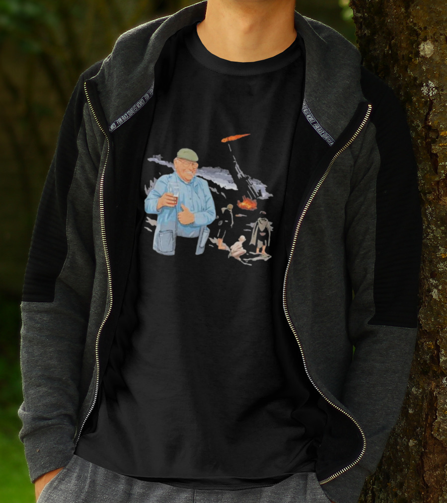 Dibnah Versus Sauron Gandalf, Hobbits, And Industrial Chimney In Middle-earth Scene T-Shirt