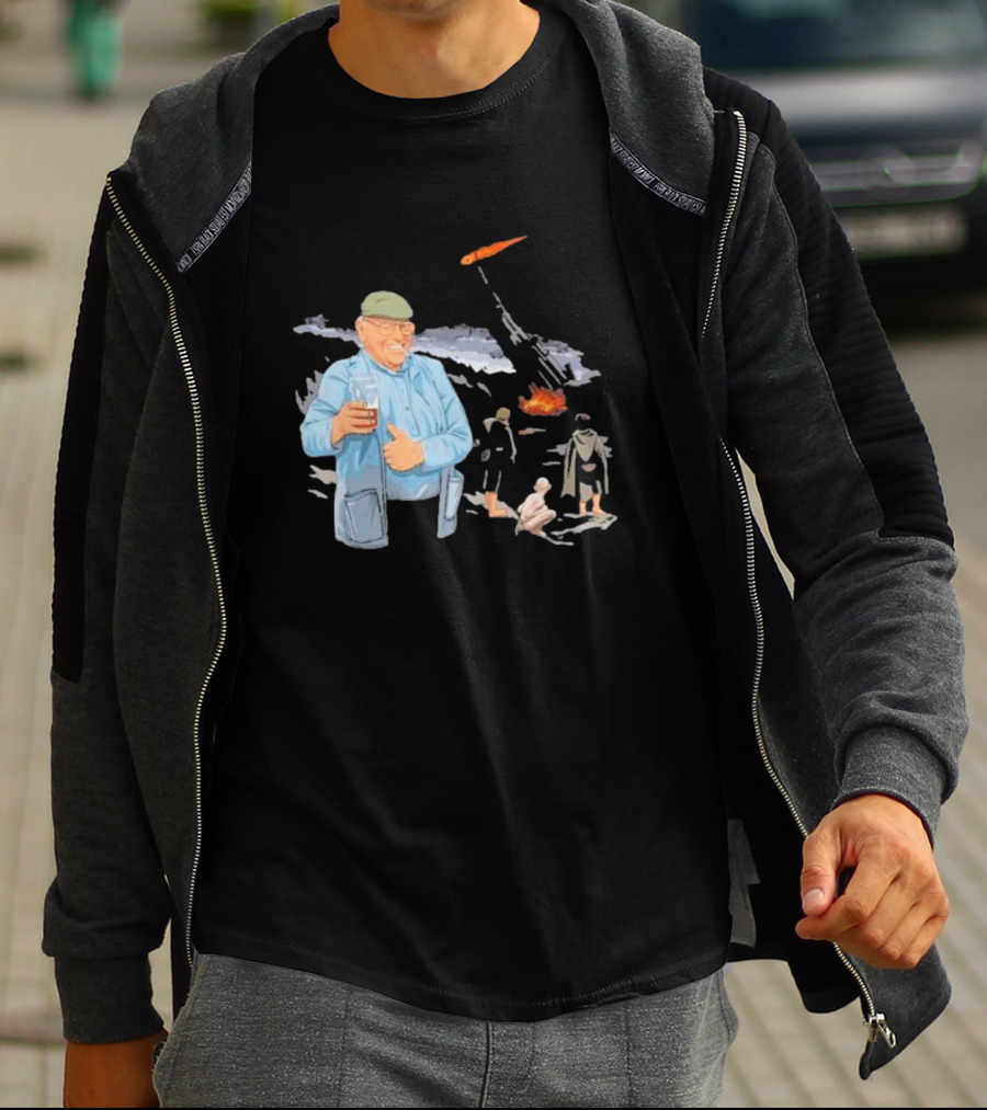 Dibnah Versus Sauron Gandalf, Hobbits, And Industrial Chimney In Middle-earth Scene T-Shirt