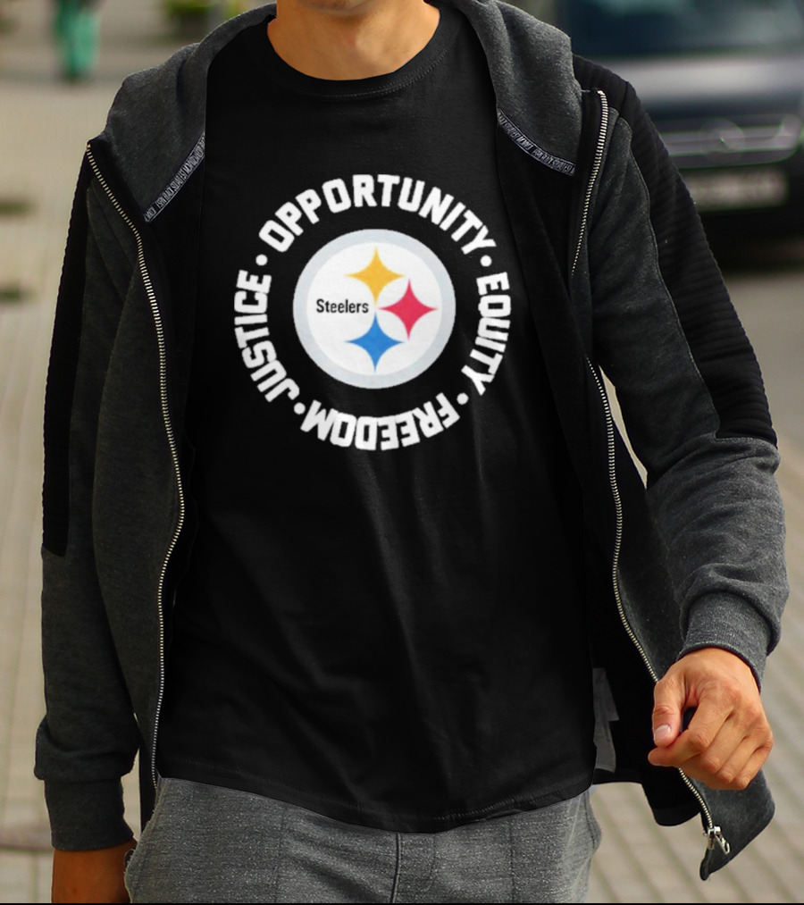 Pittsburgh Steelers Justice Opportunity Equity Freedom Circular Star T-Shirt