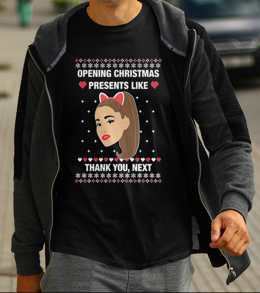 Opening Christmas Presents Like Thank You Next Ariana Grande Cat Ears T-Shirt