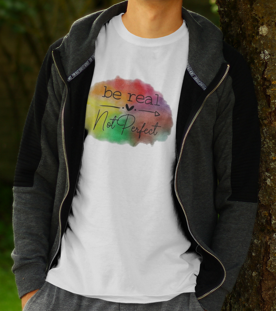 Be Real Not Perfect Casual Print Colorful Heart Arrow T-Shirt