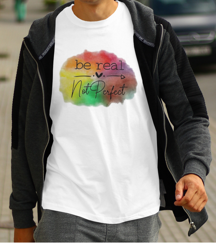 Be Real Not Perfect Casual Print Colorful Heart Arrow T-Shirt
