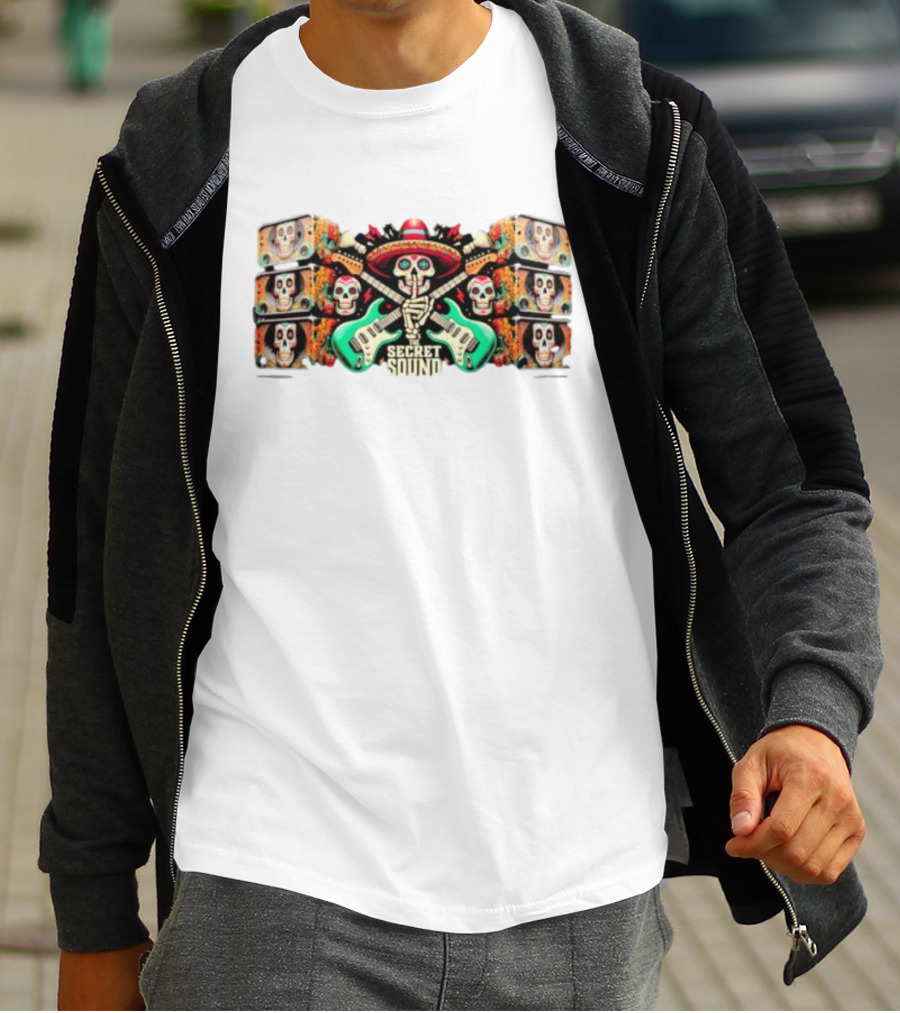 Secret Sound Skull Sombrero Guitars And Speakers T-Shirt