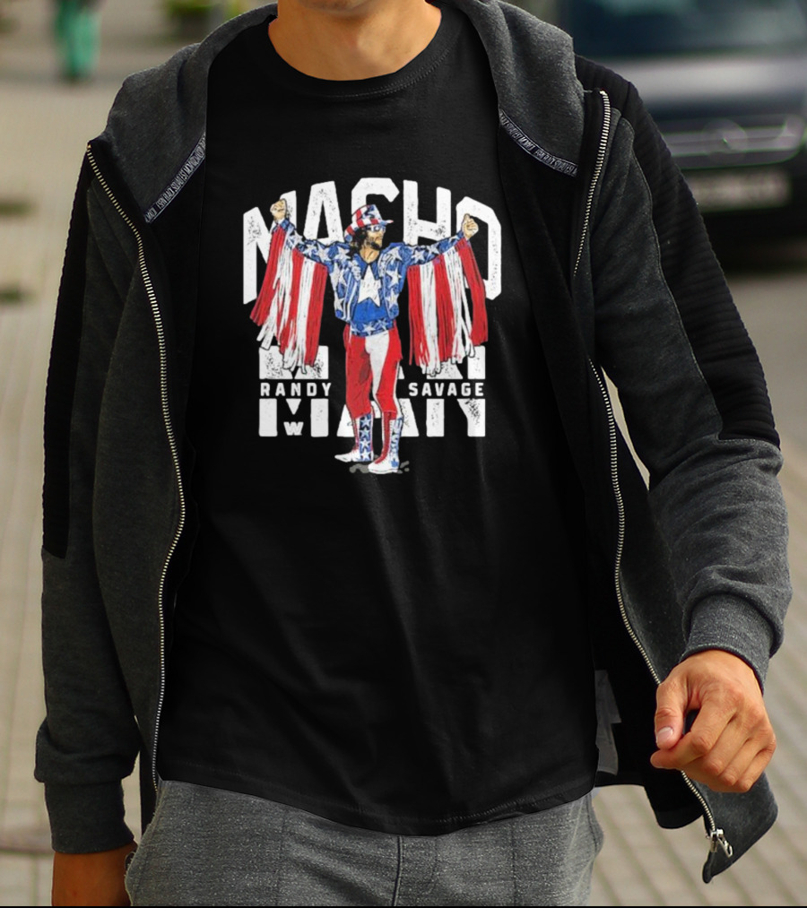Macho Man Randy Savage Stars And Stripes 500 Level Patriotic Pose T-Shirt