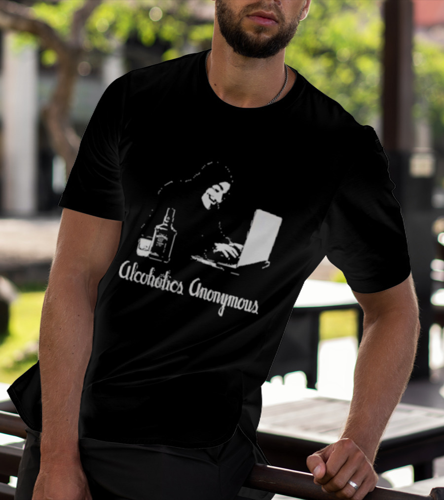 Alcoholics Anonymous Guy Fawkes Mask Hacker With Laptop T-Shirt