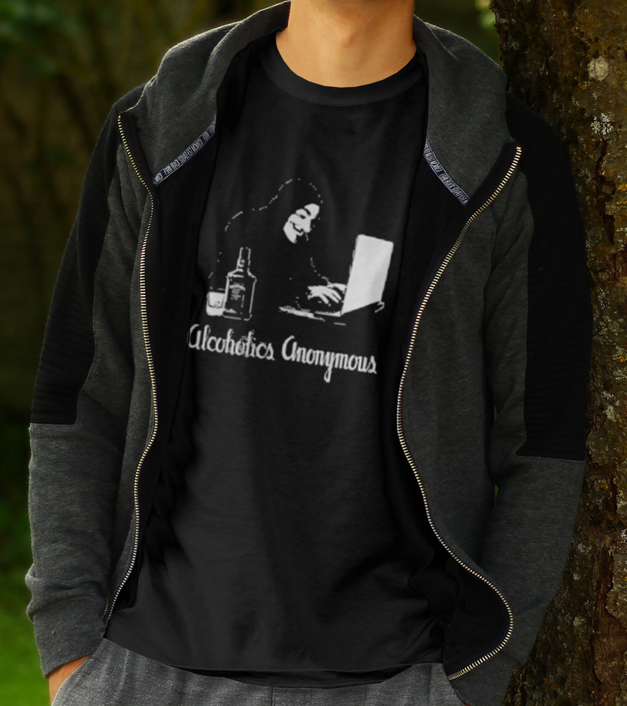 Alcoholics Anonymous Guy Fawkes Mask Hacker With Laptop T-Shirt