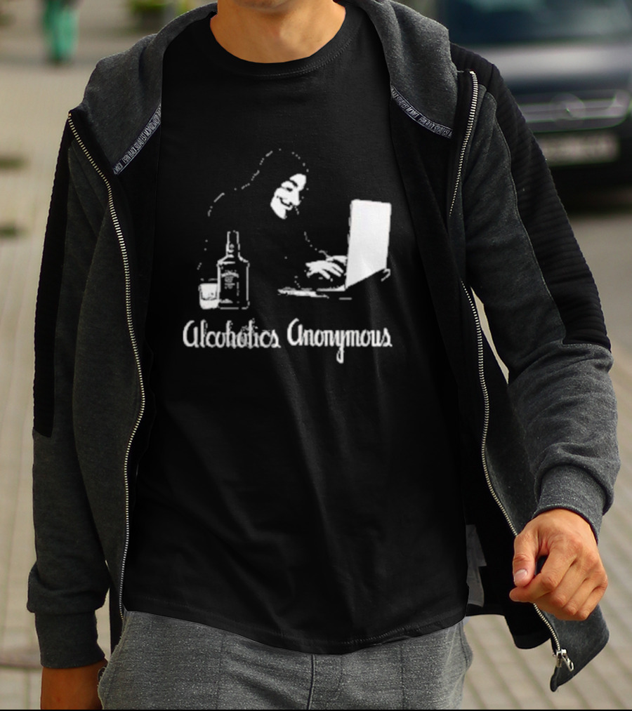 Alcoholics Anonymous Guy Fawkes Mask Hacker With Laptop T-Shirt