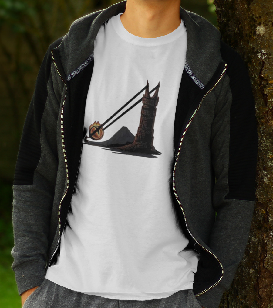 Dark Slingshot Eye Tower With Mountain In Background T-Shirt