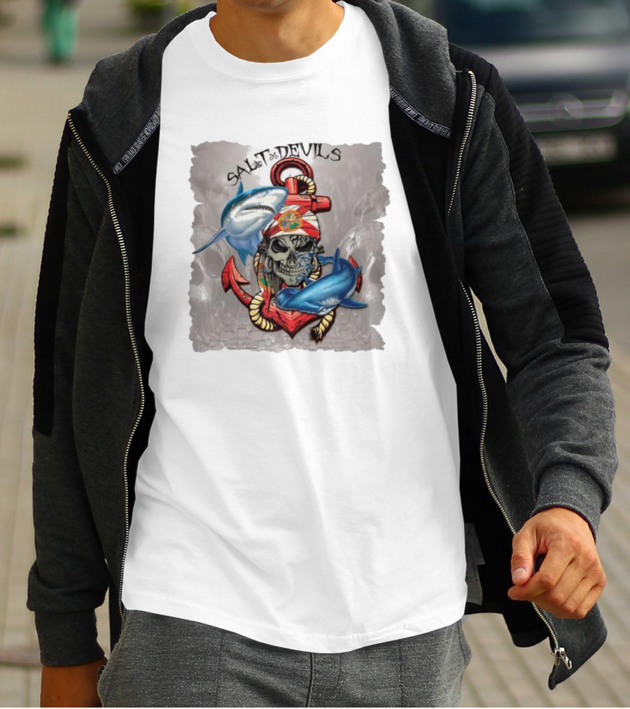 Salt Devils Pirate Skull Anchor Sharks T-Shirt