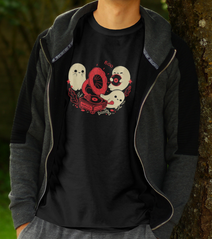 Boo Cute Gramophone Record Spooky Ghosts T-Shirt