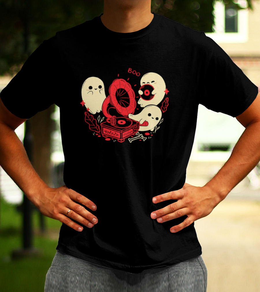 Boo Cute Gramophone Record Spooky Ghosts T-Shirt