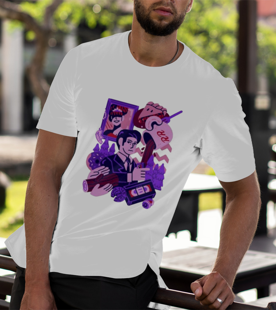 Theyetee Meanwhile Twin Peaks Agent Cooper Coffee Donuts Log VCR T-Shirt