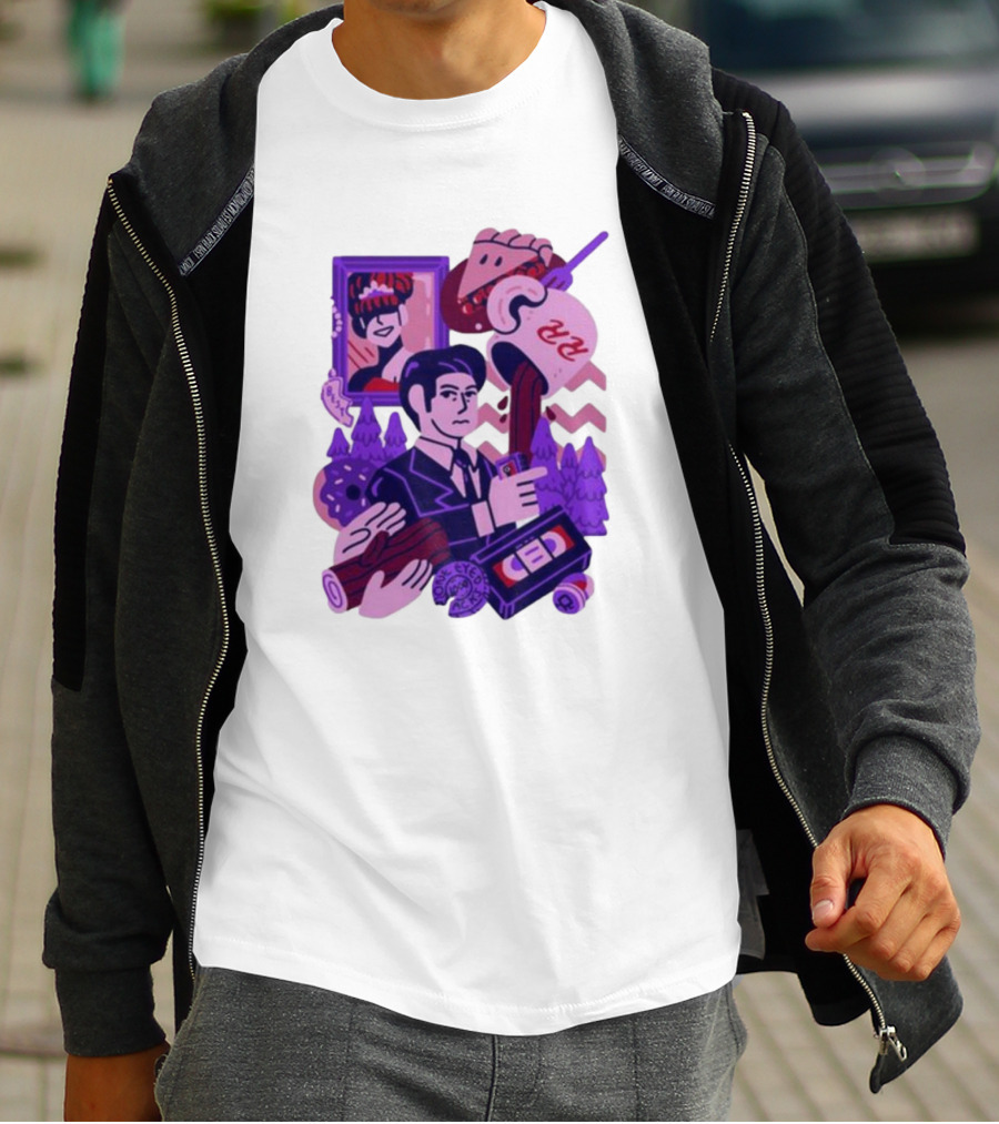 Theyetee Meanwhile Twin Peaks Agent Cooper Coffee Donuts Log VCR T-Shirt