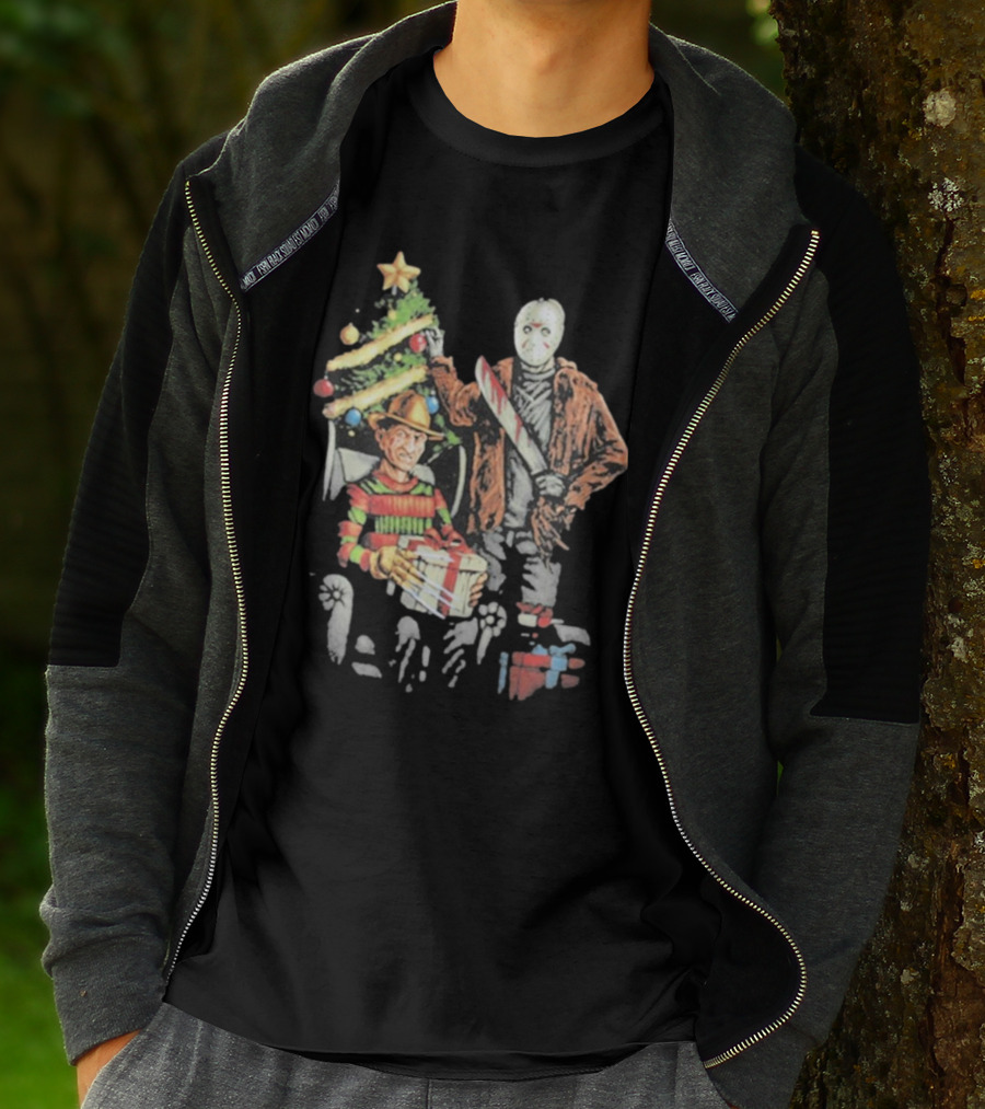 Jason Voorhees Freddy Krueger Christmas Horror Icons Holiday Scene T-Shirt
