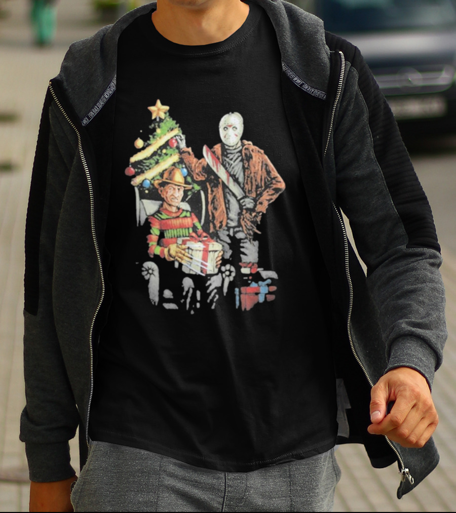 Jason Voorhees Freddy Krueger Christmas Horror Icons Holiday Scene T-Shirt