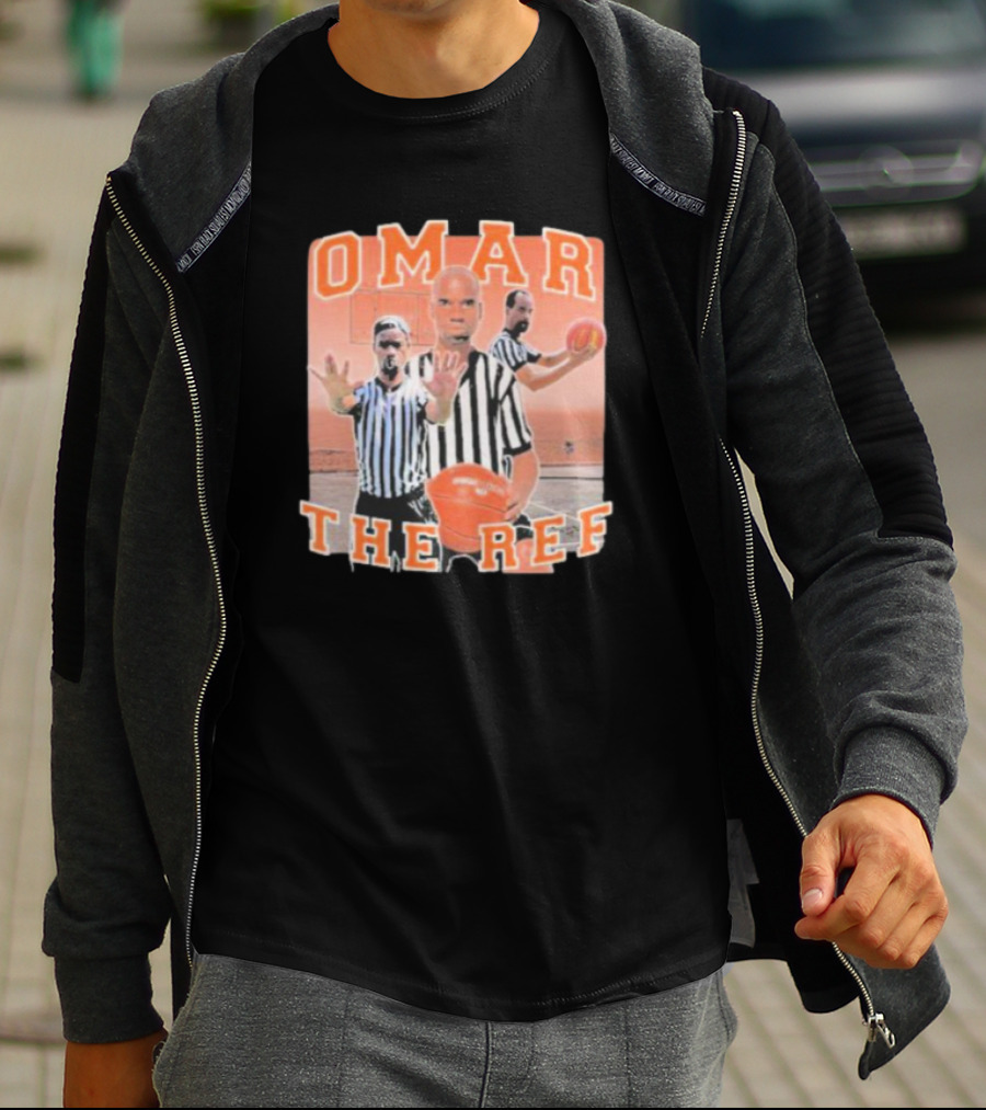 Omar The Ref Basketball Referee In Action With Whistle And Ball T-Shirt