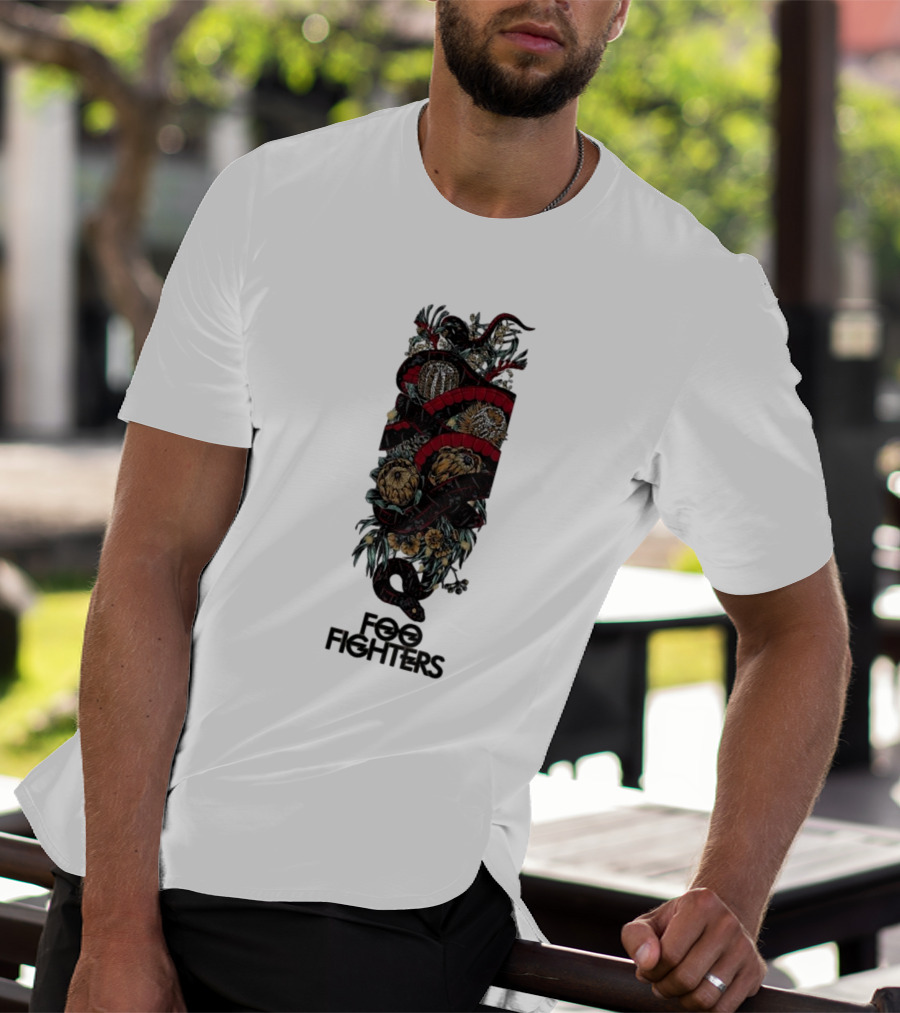 Foo Fighters Floral And Snake Imagery Dark T-Shirt