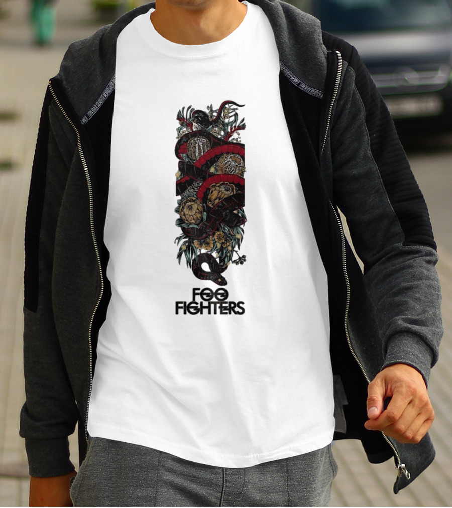 Foo Fighters Floral And Snake Imagery Dark T-Shirt