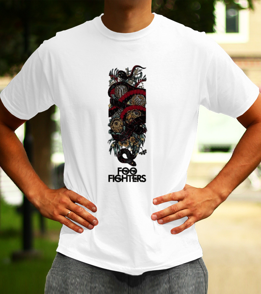 Foo Fighters Floral And Snake Imagery Dark T-Shirt