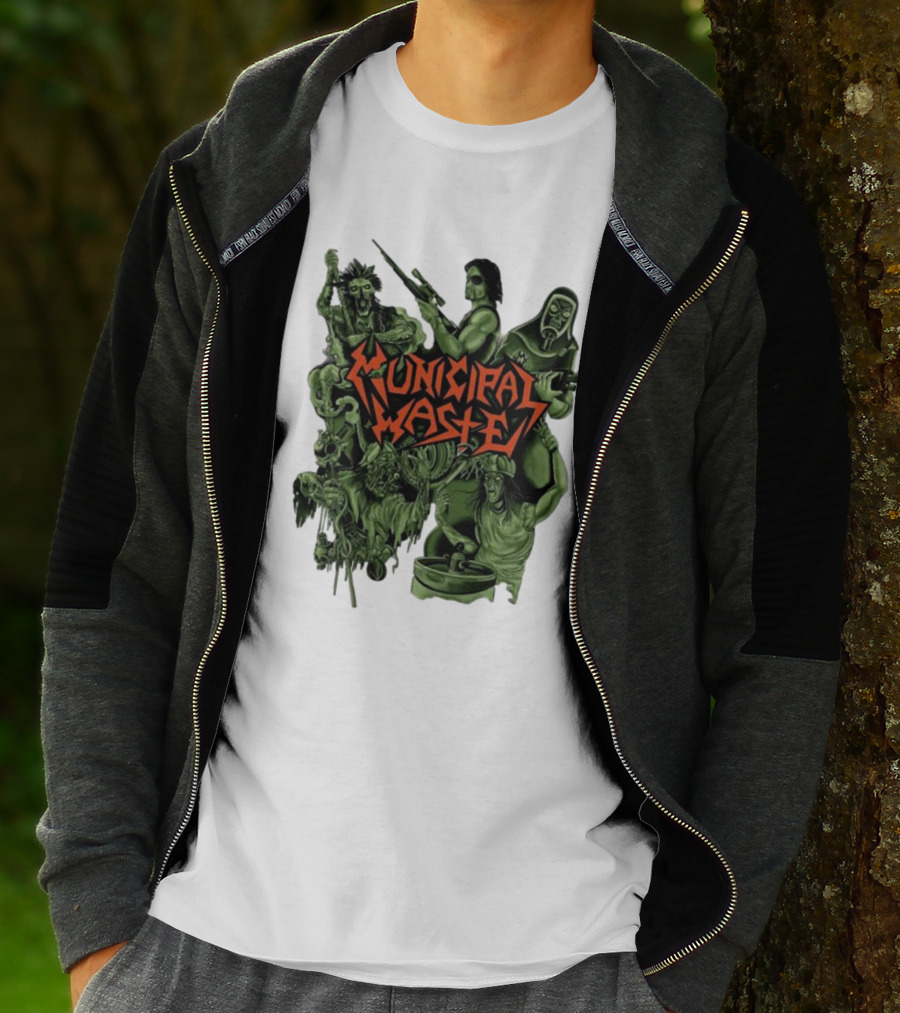 Municipal Waste Zombie Collage With Gas Masks And Weapons T-Shirt