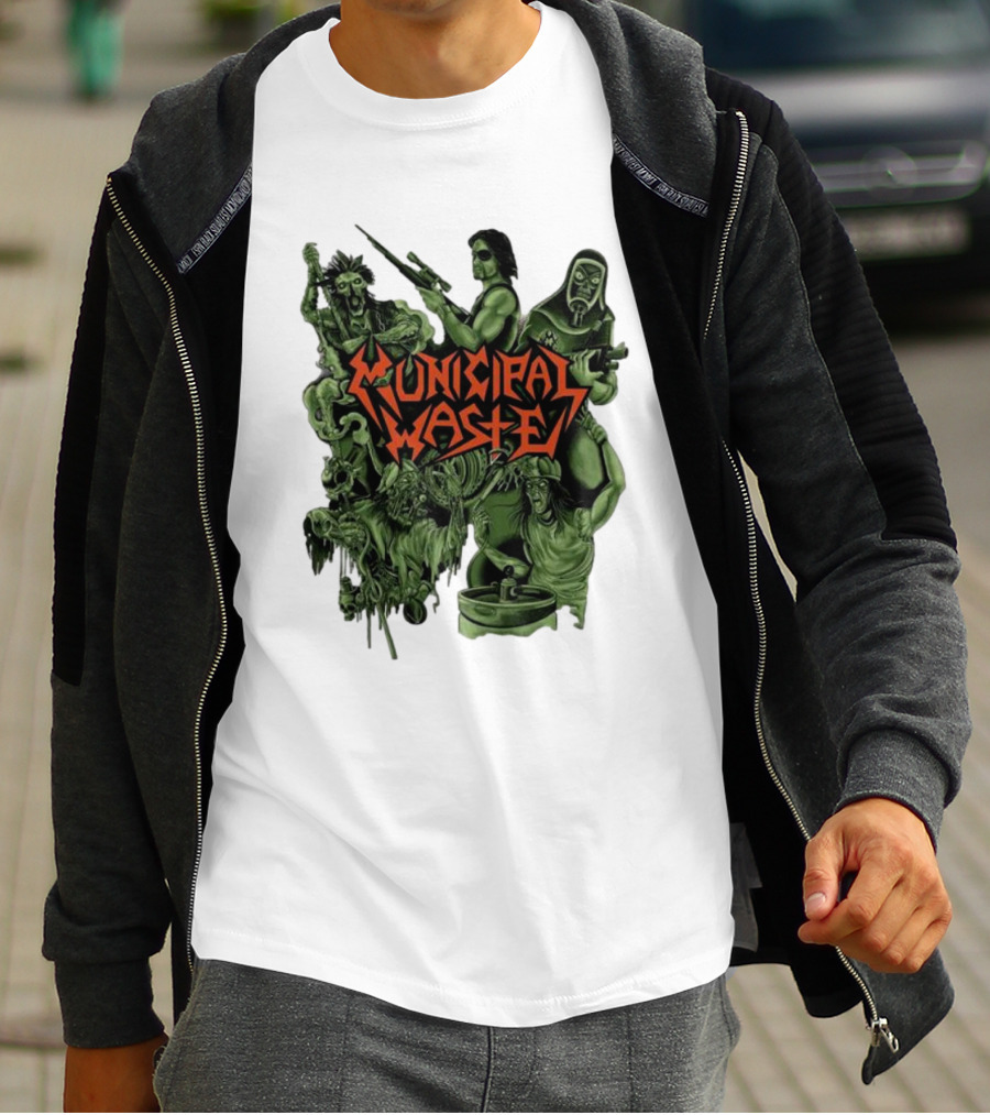 Municipal Waste Zombie Collage With Gas Masks And Weapons T-Shirt