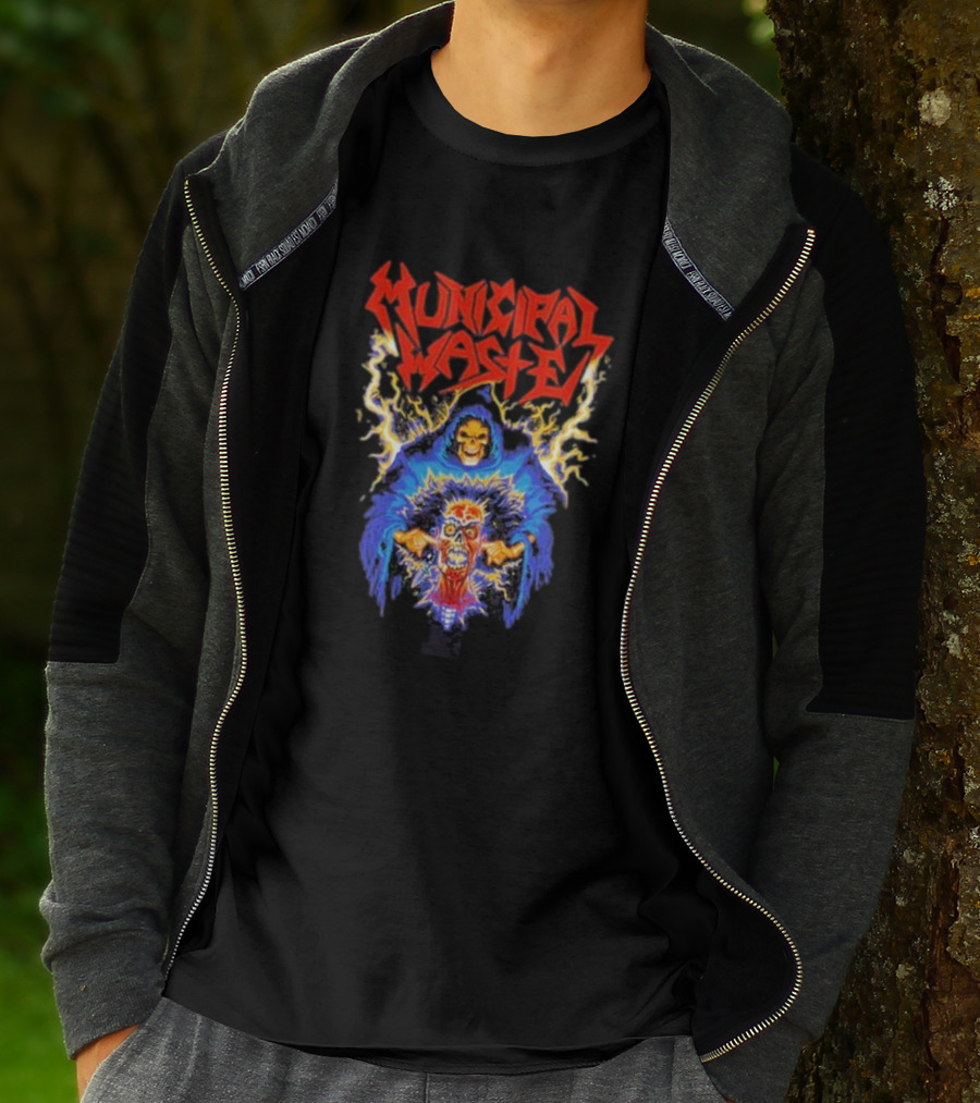 Municipal Waste Wet Willy Grim Reaper Electric Skull T-Shirt