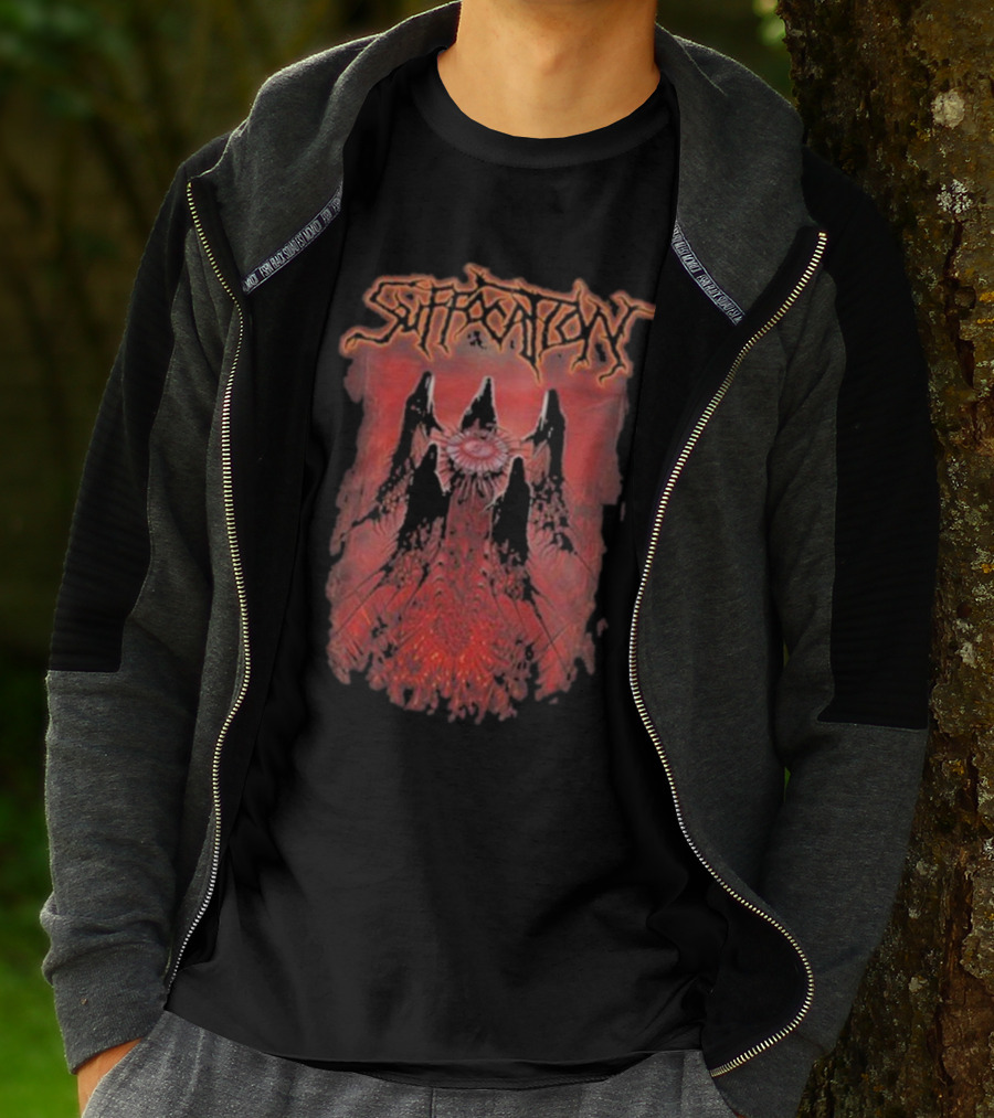 Suffocation Blood Oath Album Art Fiery Red Mountains And Eye T-Shirt