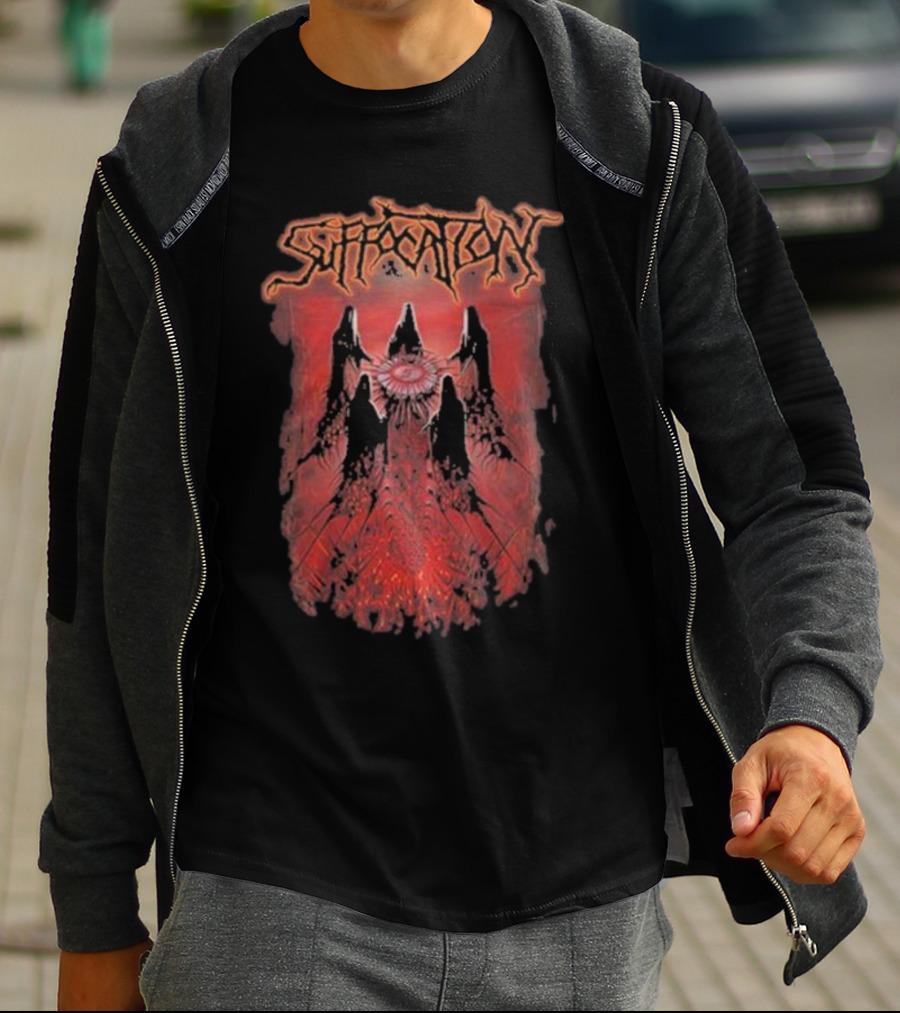 Suffocation Blood Oath Album Art Fiery Red Mountains And Eye T-Shirt