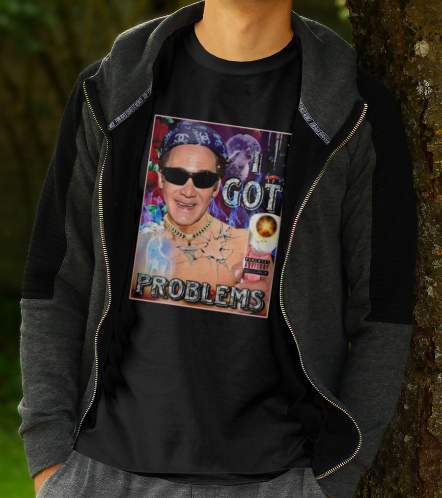The Jersey Outlaw I Got Problems Colorful Portrait With Sunglasses And Explosive Background T-Shirt
