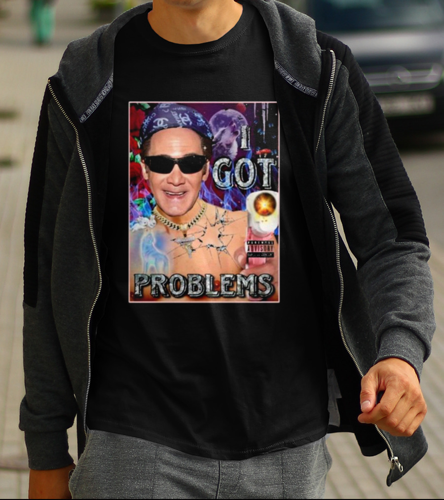 The Jersey Outlaw I Got Problems Colorful Portrait With Sunglasses And Explosive Background T-Shirt