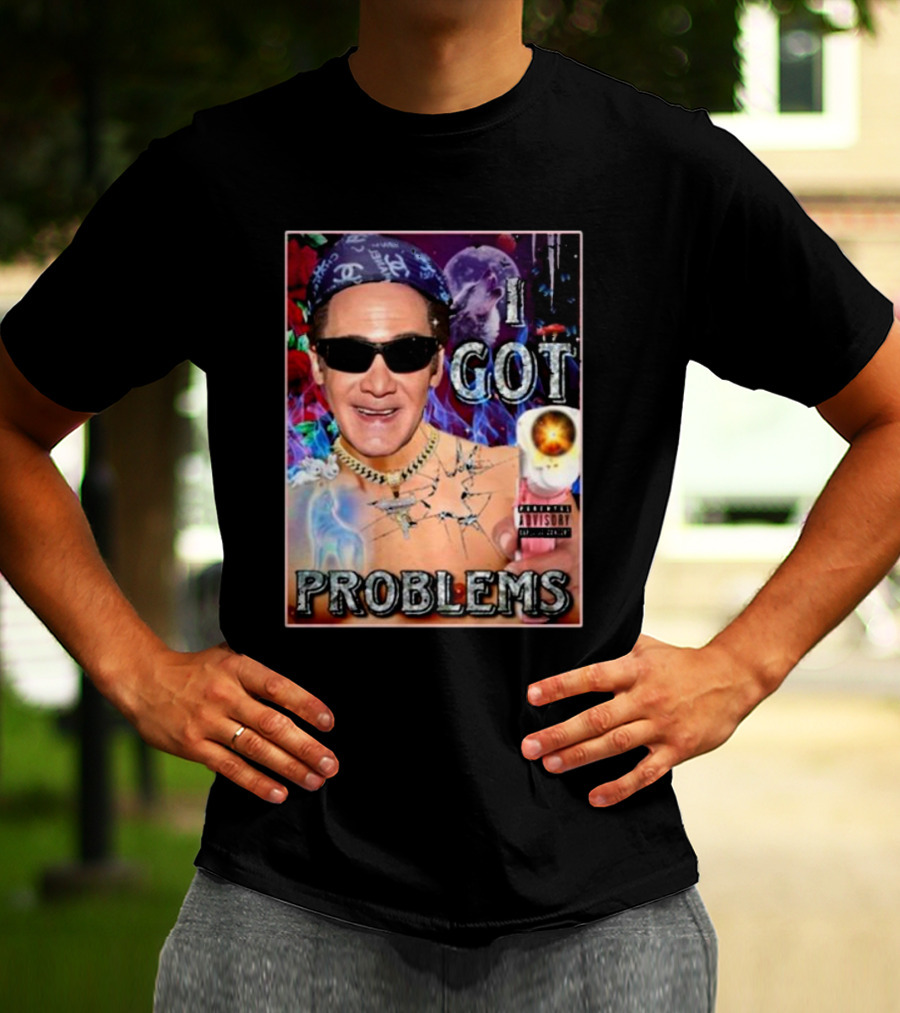 The Jersey Outlaw I Got Problems Colorful Portrait With Sunglasses And Explosive Background T-Shirt
