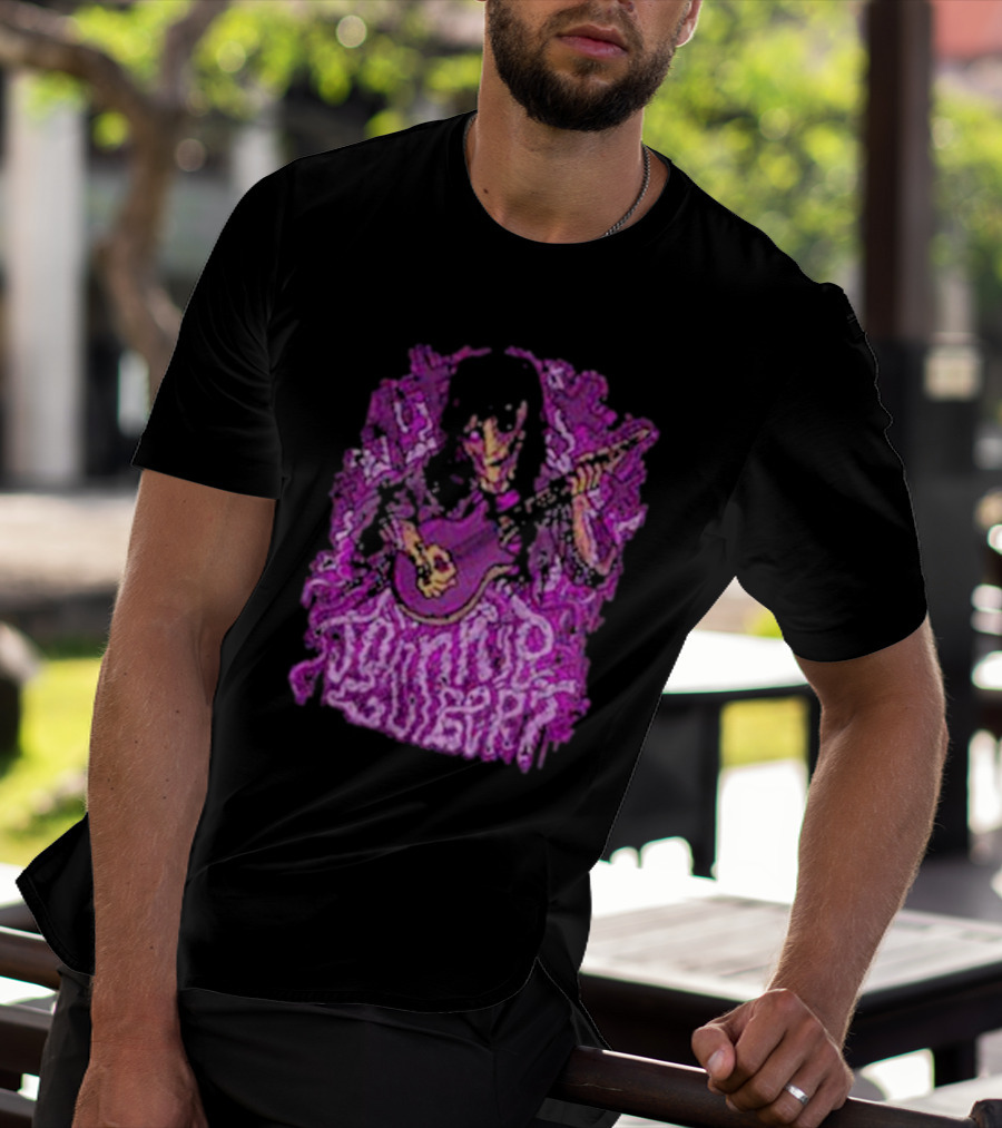 Zombie Johnnie Guilbert Playing Guitar With Purple Background T-Shirt