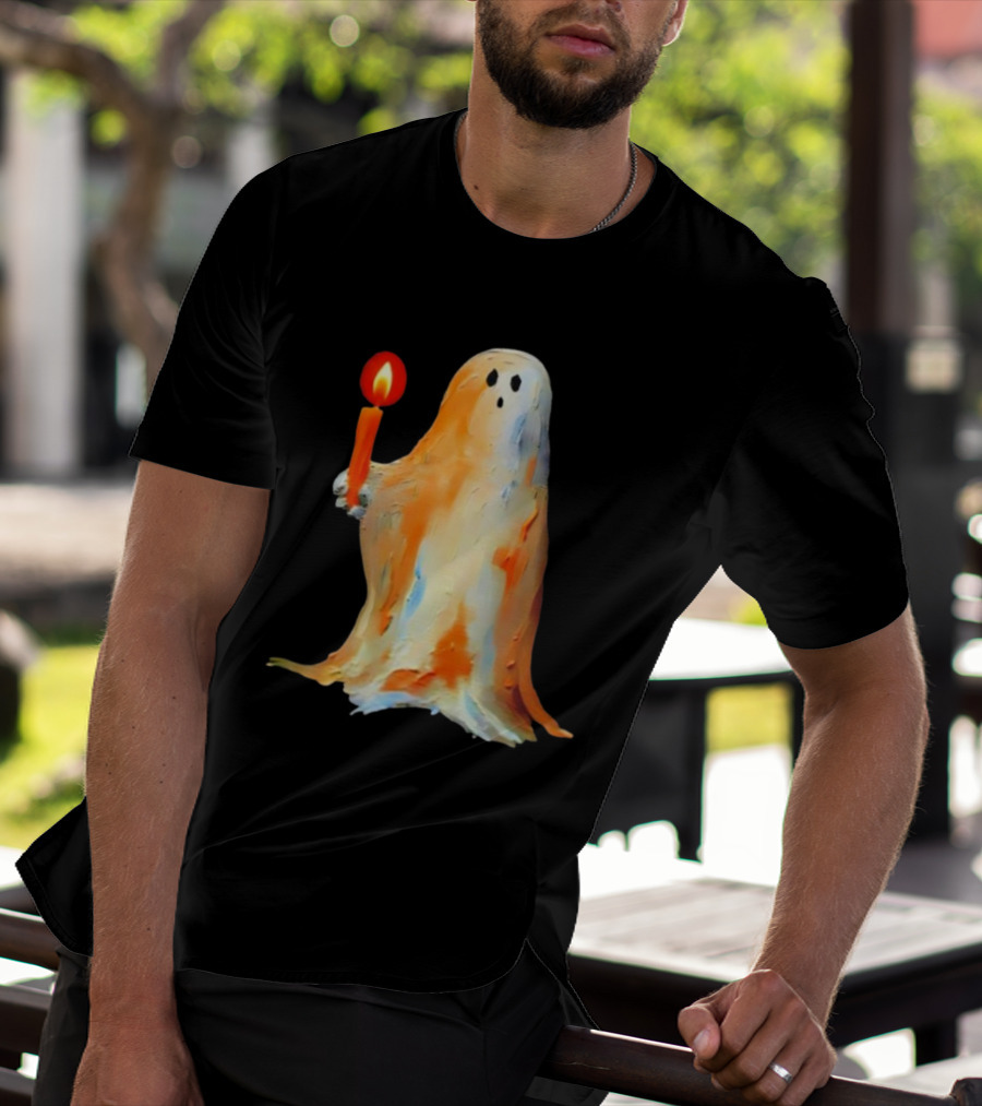 Quality Halloween Candle Holding Ghost T-Shirt