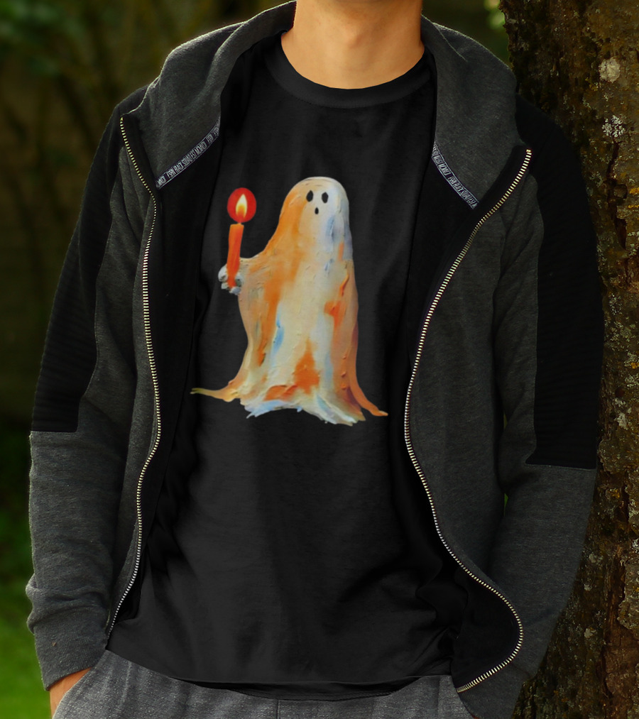 Quality Halloween Candle Holding Ghost T-Shirt