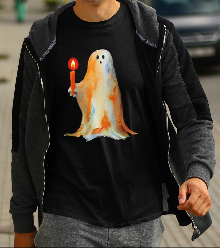 Quality Halloween Candle Holding Ghost T-Shirt
