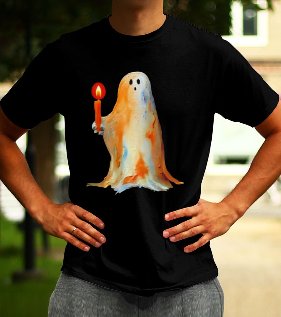 Quality Halloween Candle Holding Ghost T-Shirt