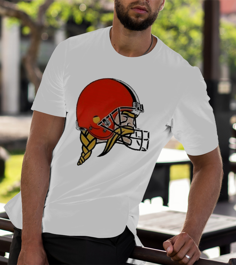 Quality Jay Cuda Browns Vikings Dual Logo Helmet T-Shirt