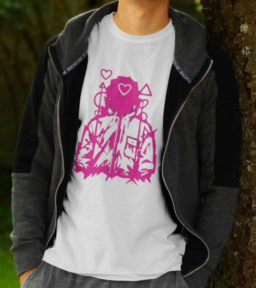 Squid Game Pink Hooded Circle Heart Triangle Symbols T-Shirt