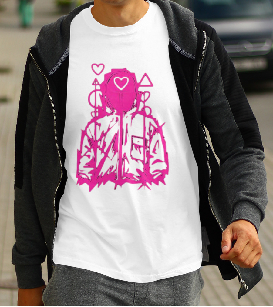 Squid Game Pink Hooded Circle Heart Triangle Symbols T-Shirt