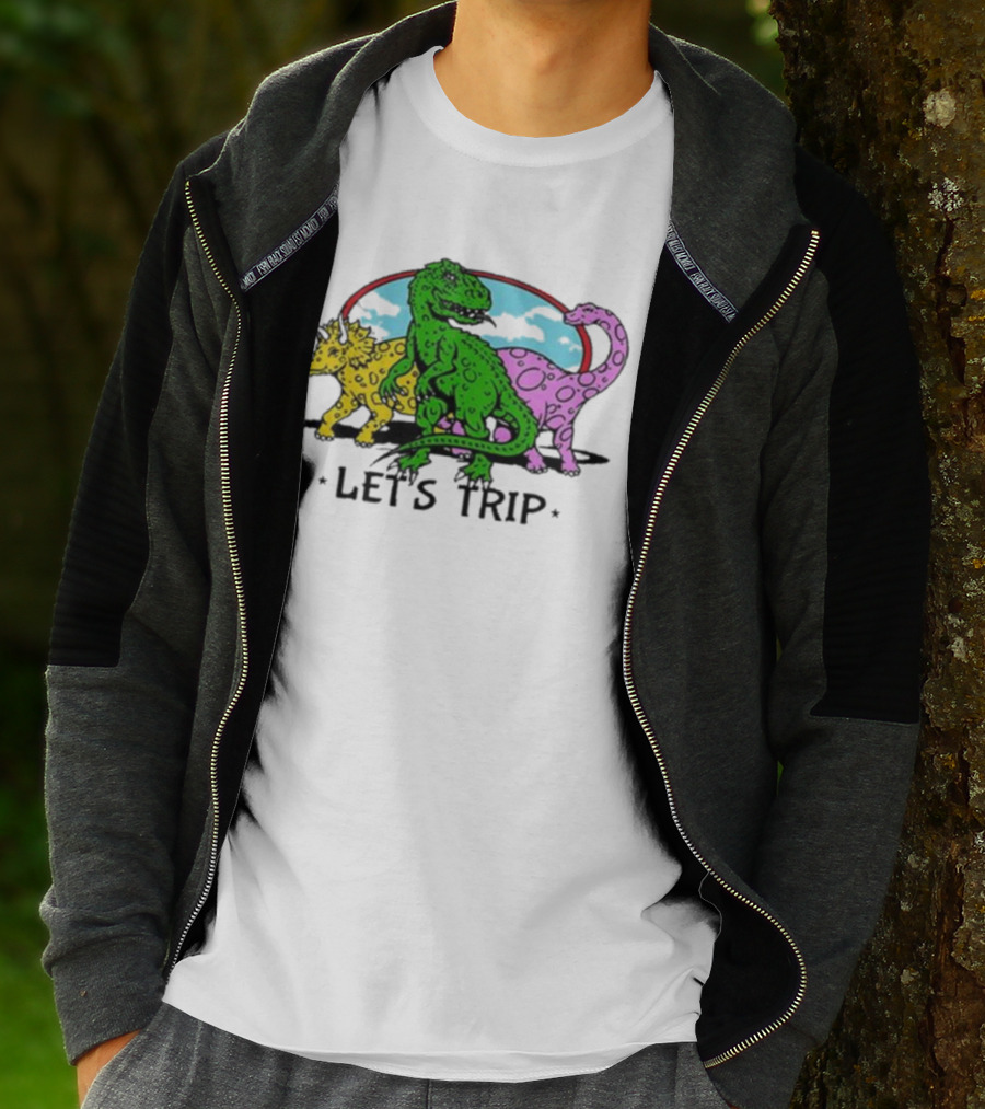 Sturniolo Let's Trip Dinosaur Colorful T-Rex Triceratops Brontosaurus Adventure T-Shirt