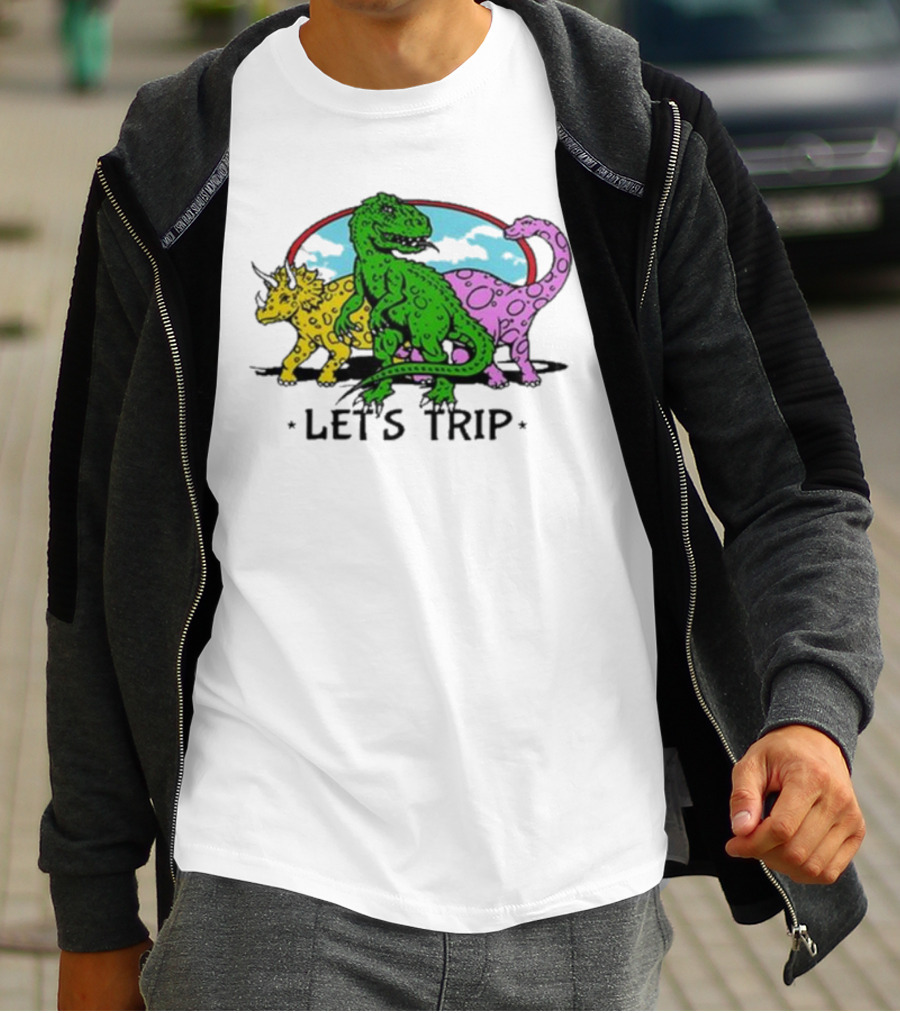 Sturniolo Let's Trip Dinosaur Colorful T-Rex Triceratops Brontosaurus Adventure T-Shirt