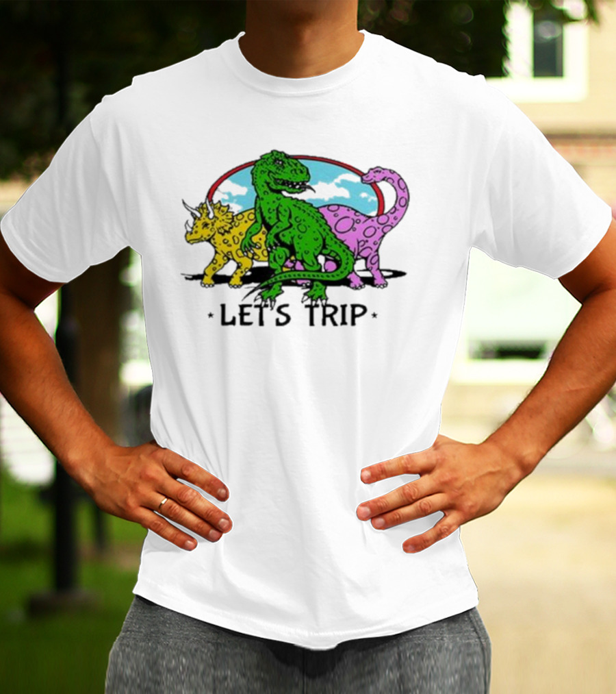 Sturniolo Let's Trip Dinosaur Colorful T-Rex Triceratops Brontosaurus Adventure T-Shirt