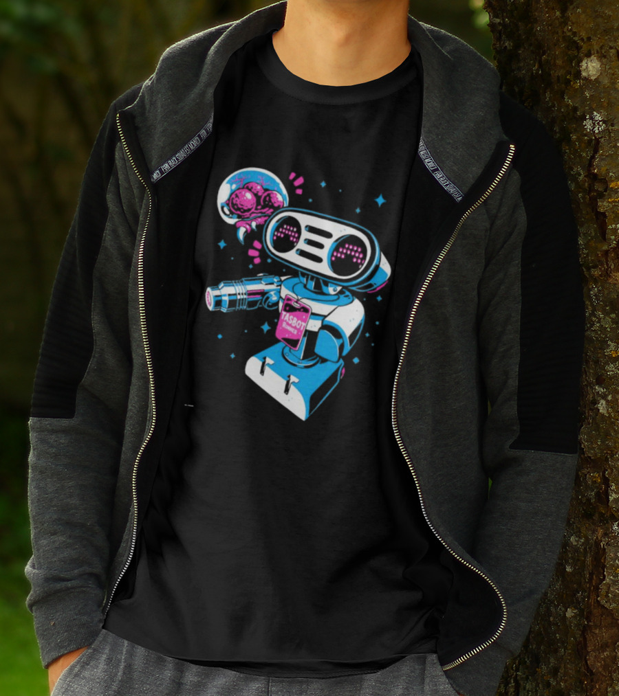Tasbeam Tasbot Runner Robot With Alien Planet And Retro Sci-Fi Elements T-Shirt