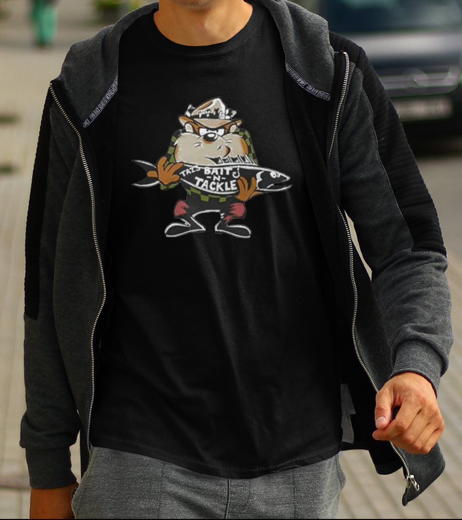 Taz Bait N Tackle Vintage 90s Cartoon Character Holding Fish T-Shirt