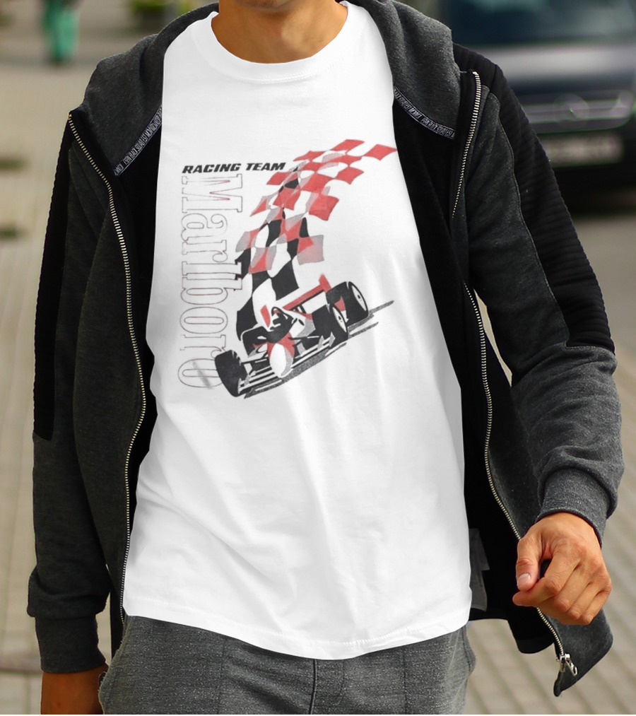 Vintage 90s Marlboro Racing Team Red Checkered Flag T-Shirt