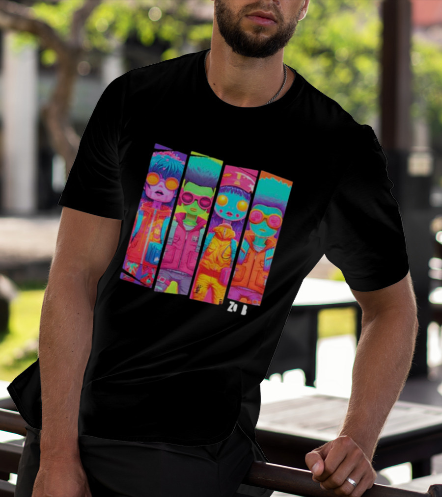 Zombie Quad Neon Colorful Character Stripes ZO B T-Shirt