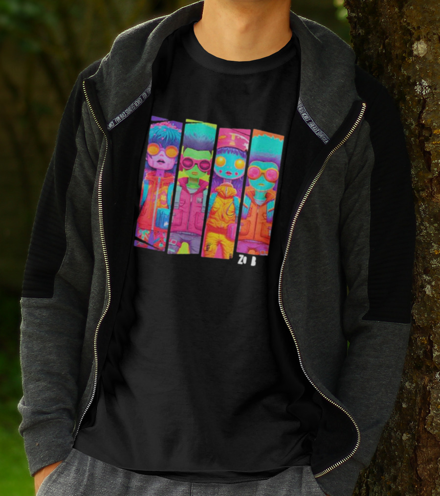 Zombie Quad Neon Colorful Character Stripes ZO B T-Shirt