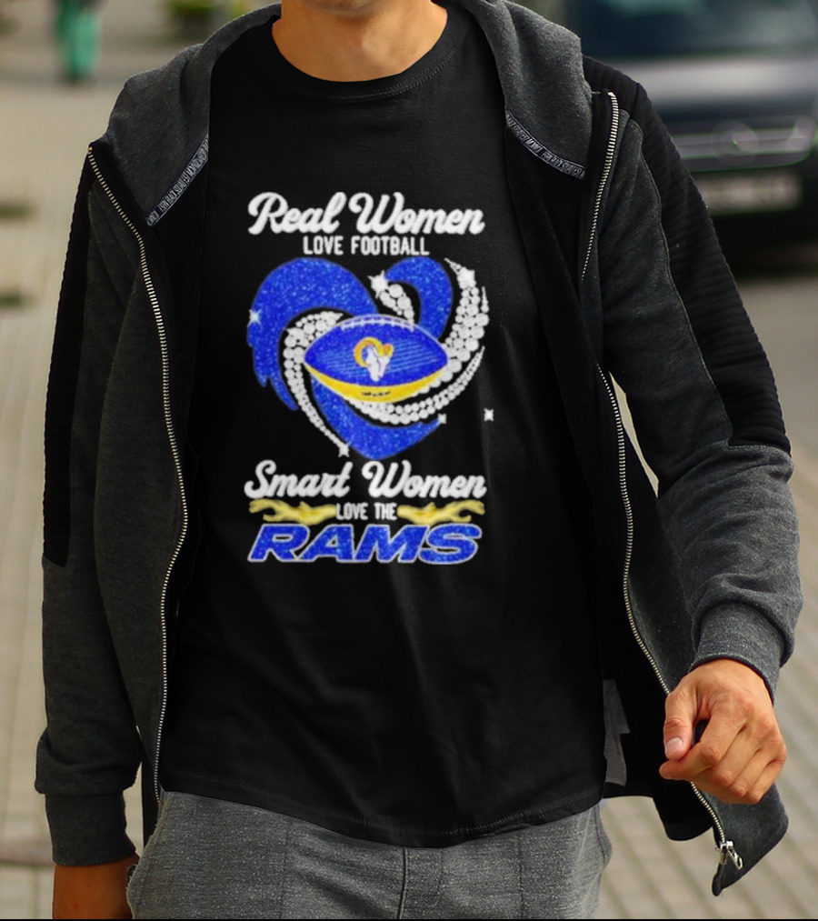 Real Women Love Football Smart Women Love The Rams Diamond Heart T-Shirt
